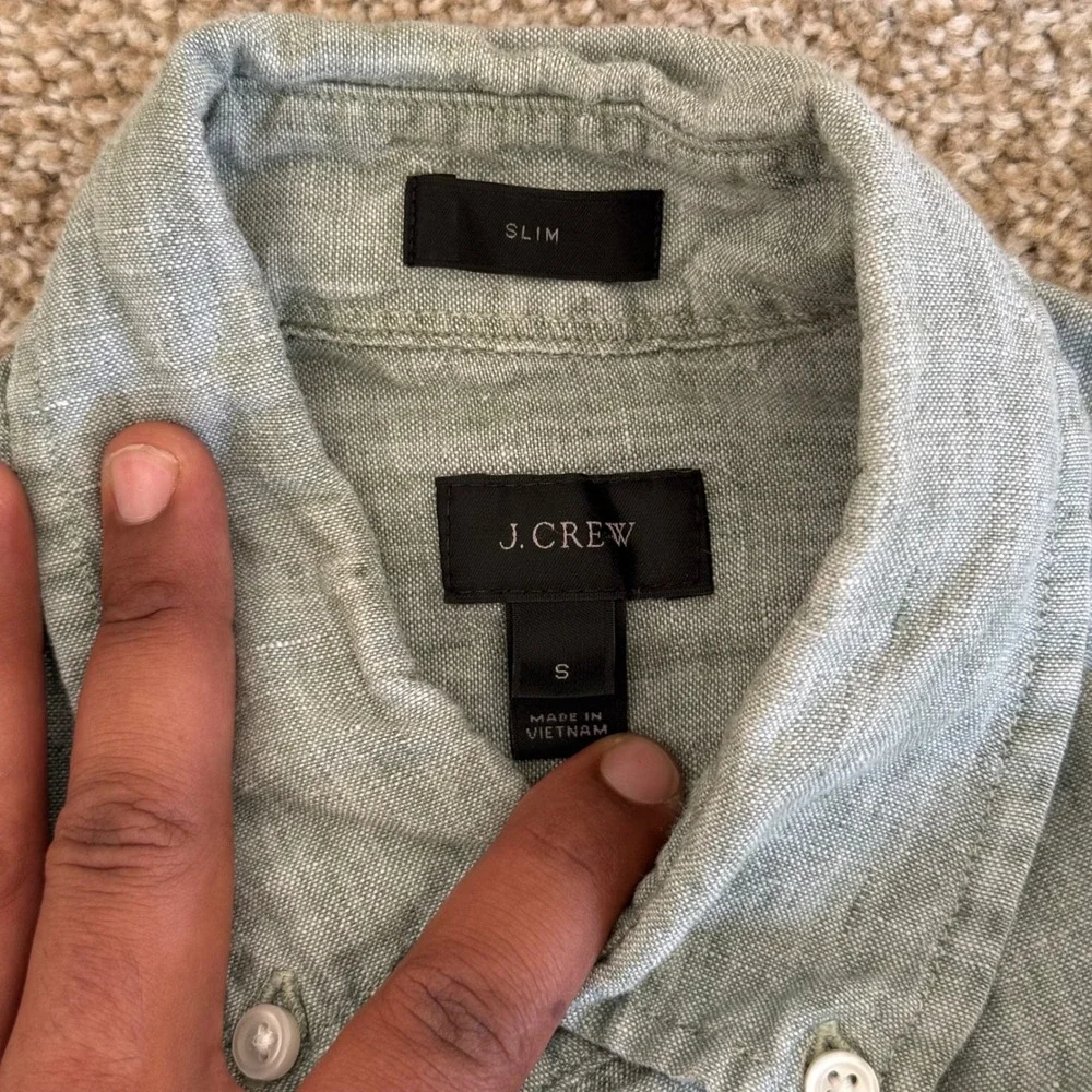 J.Crew Button Down Chambray Shirt Mens S Baird McNutt Irish Linen Slim Fit